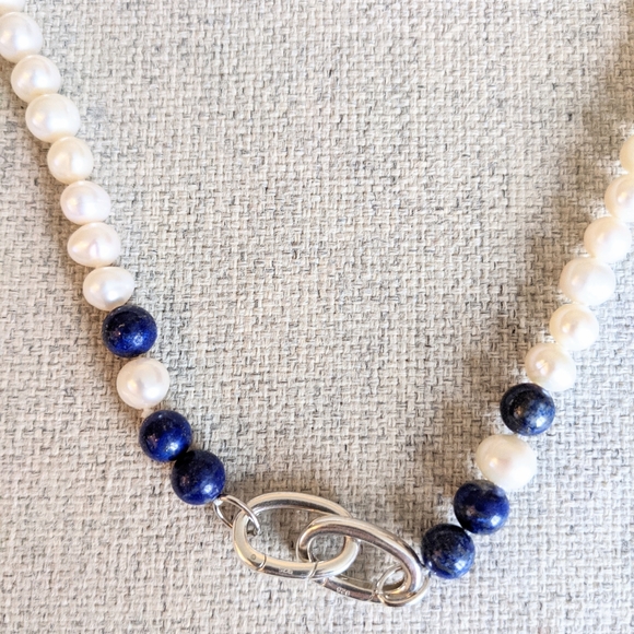 3 Way Pearl & Lapis Lazuli Choker & Bracelet - Picture 5 of 7